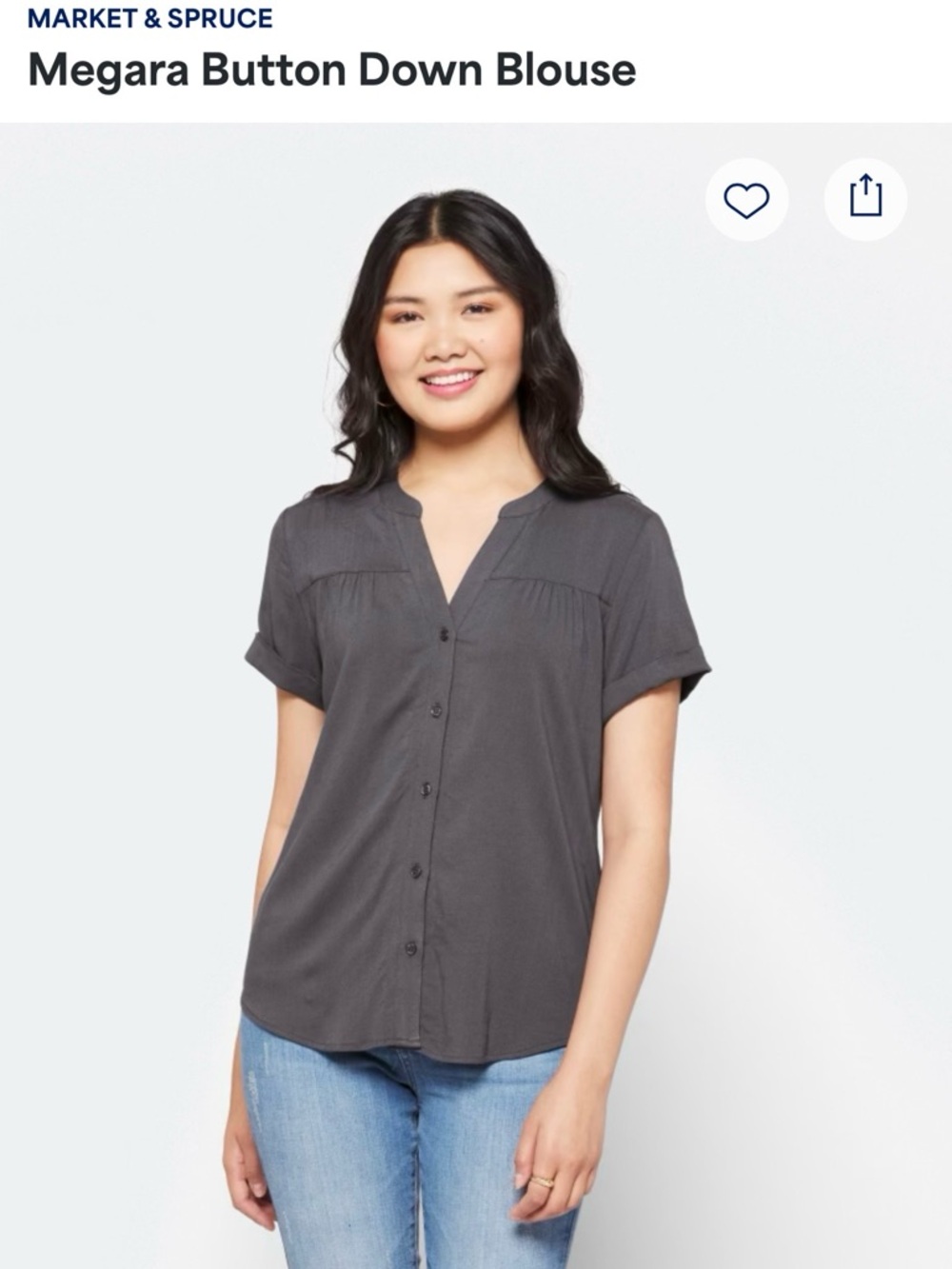 Market & Spruce Navy Button-Front Short Sleeve Blouse